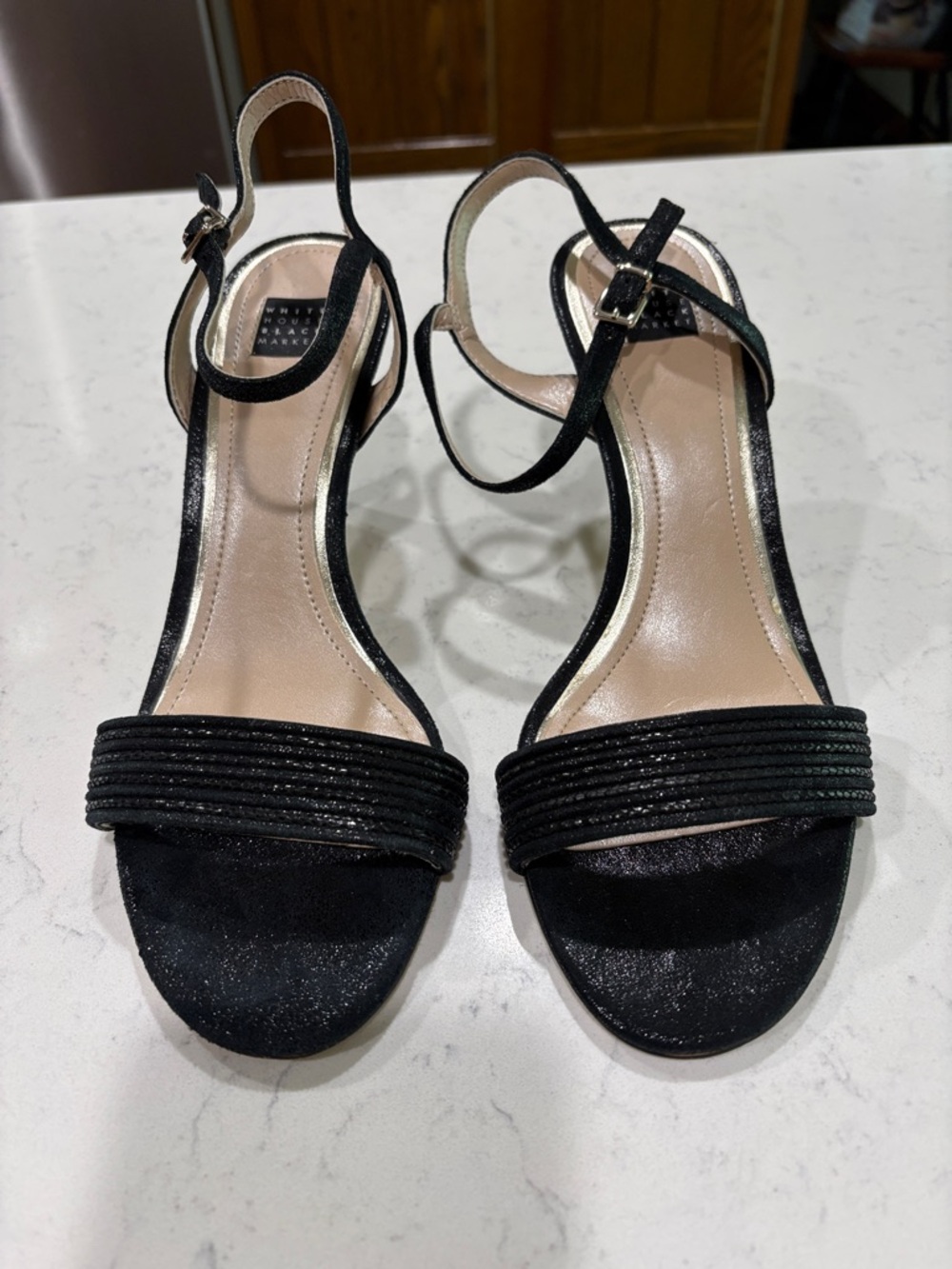 White House Black Market Black Strappy Ankle-Heel Sandals